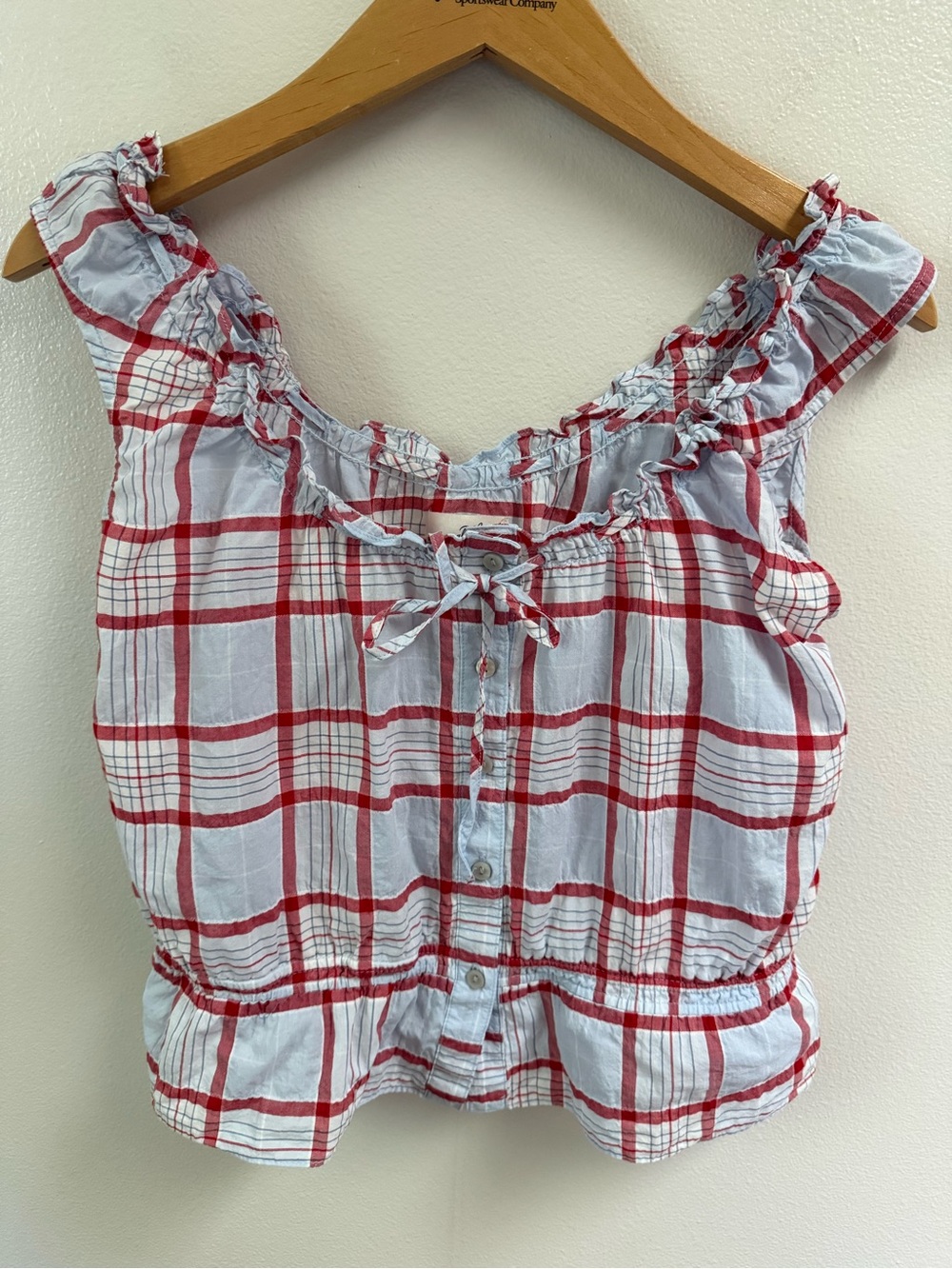 Universal Thread Red & White Plaid Ruffle Crop Top